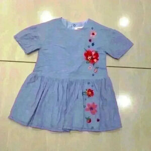 Catimini blue striped dress with floral embroidery size 2